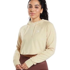 Gymshark Women's Training Cropped Long Sleeve Hoodie in light yellow Medium